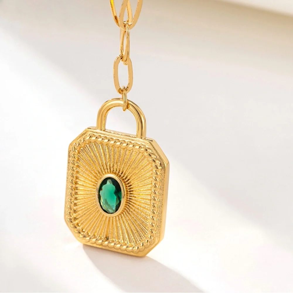 Last 1 🔥 Necklace 24k Gold Plated Emerald Stone Statement Dainty Jewelry - Picture 3 of 7